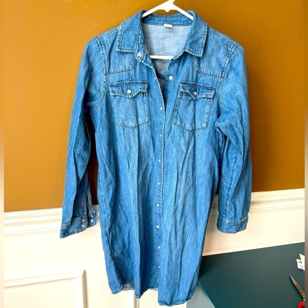 Old Navy Women’s Denim Button Down Mini Chambray Dress Size Small - Picture 1 of 3
